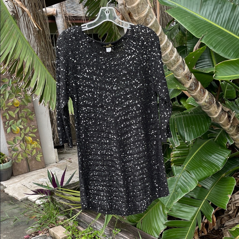Vintage crochet, silver sequin mini dress